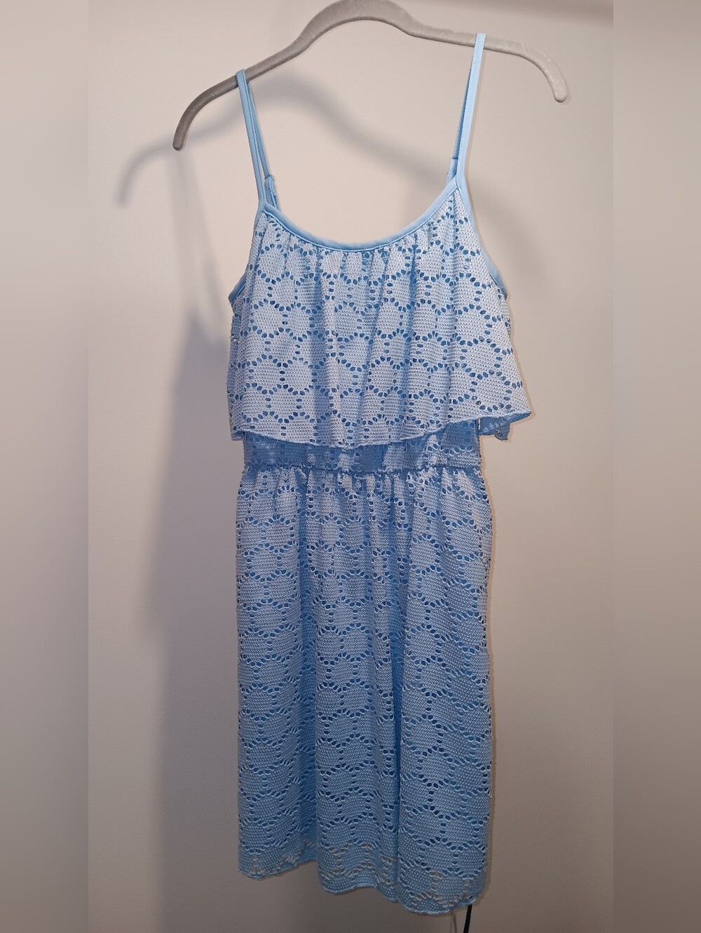 Wome's Light Blue Crochet Layered Casual Dress